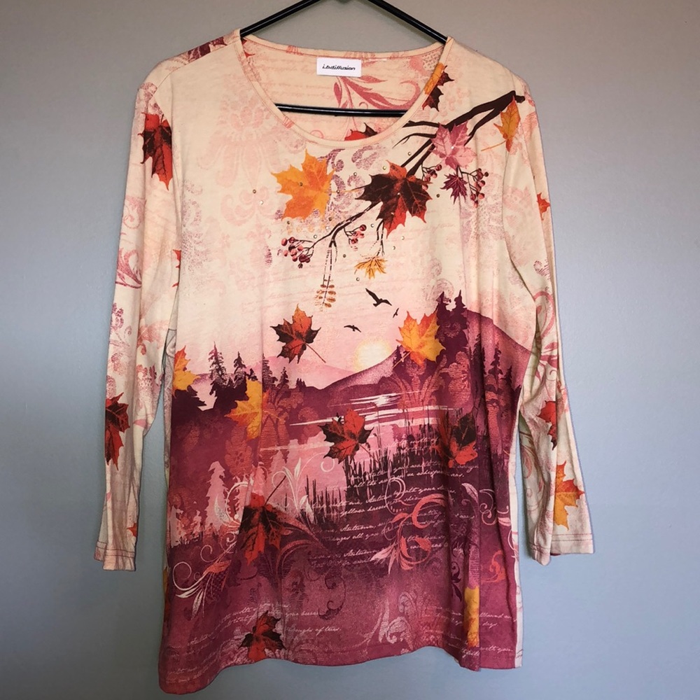 Autumn themed long sleeve blouse XL